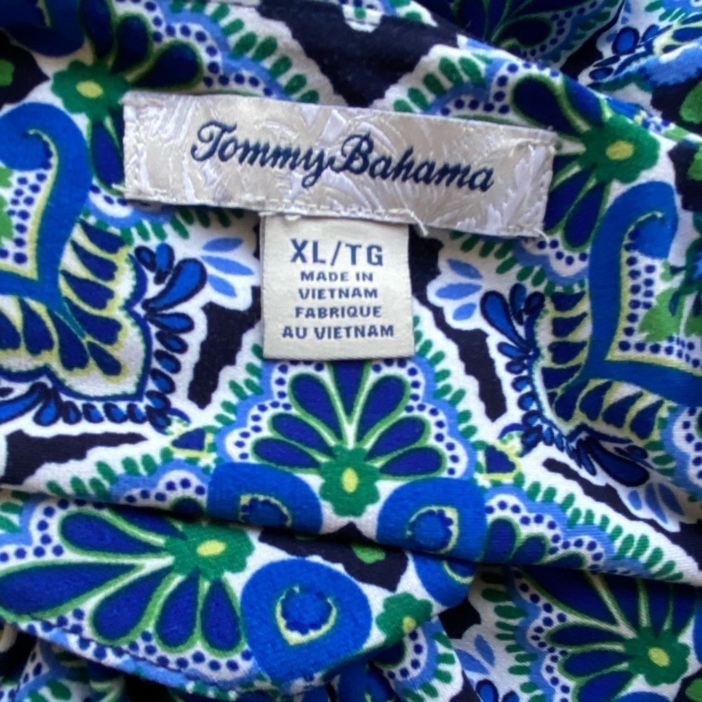 Tommy Bahama Nassau Print Tassel Jumpsuit Rouched Wide Leg Sz XL Stretch Resort - Picture 9 of 15